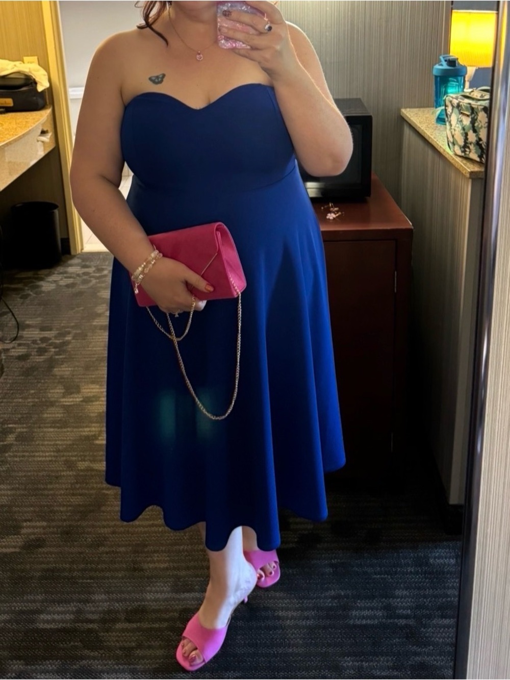 SHEIN Strapless Sweetheart A-Line Midi Dress in Royal Blue